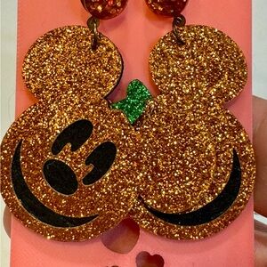 Glittery Pumpkin Mickey Earrings